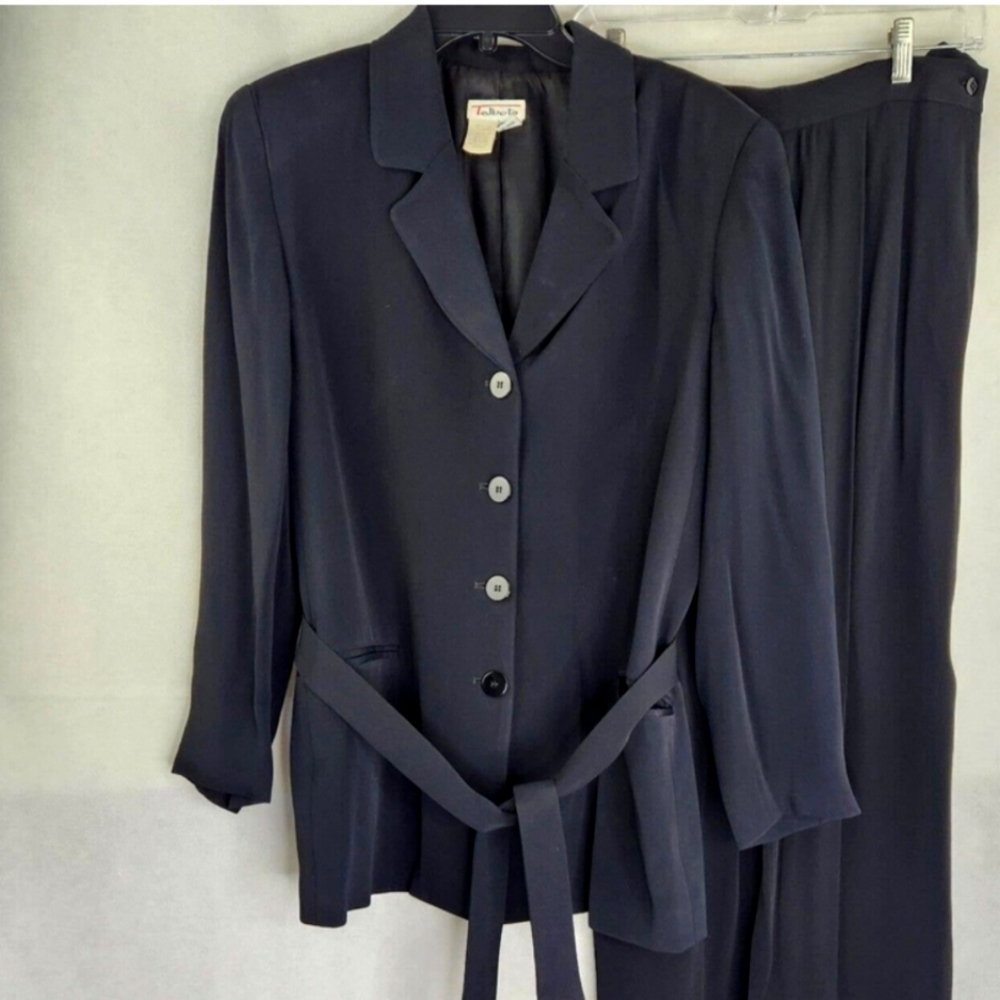 Talbots 2 Piece Pants Suit Women's Size 10 Blazer Jacket Belted Made in USA